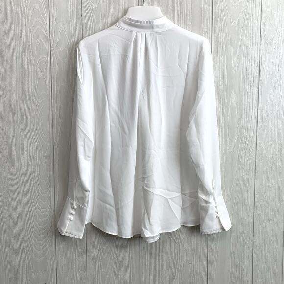 White House Black Market Button Front Tie Neck Top White Size 6 NWT - Picture 5 of 6
